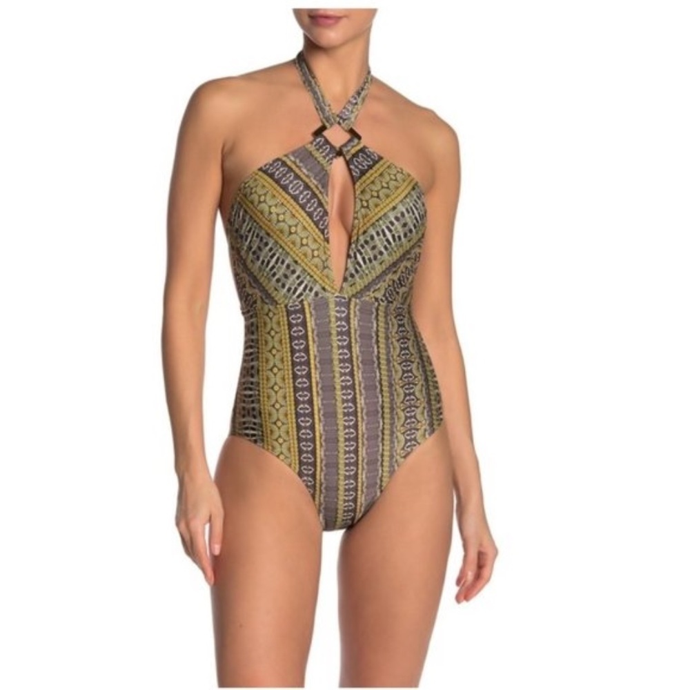 Nicole Miller Halter Neck Keyhole One-Piece Swimsuit